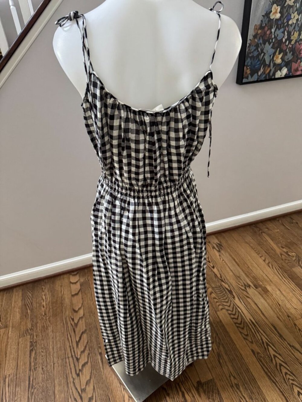 DÔEN DOEN Leslie Gingham Smocked Voile Midi Dress Black White Small - Picture 6 of 6